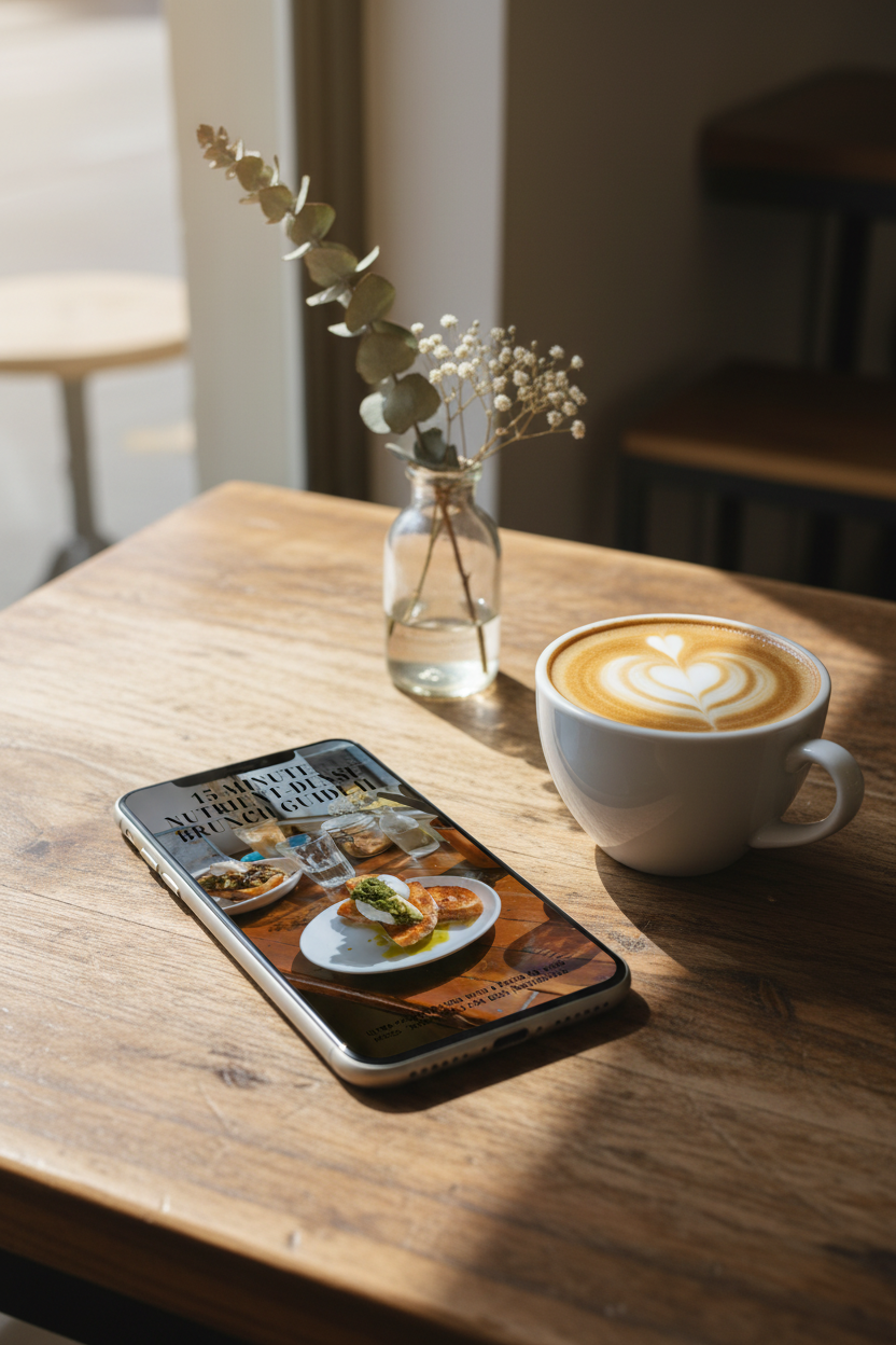 15-Minute Nutrient-Dense Brunch Guide II - Café Phone Mockup