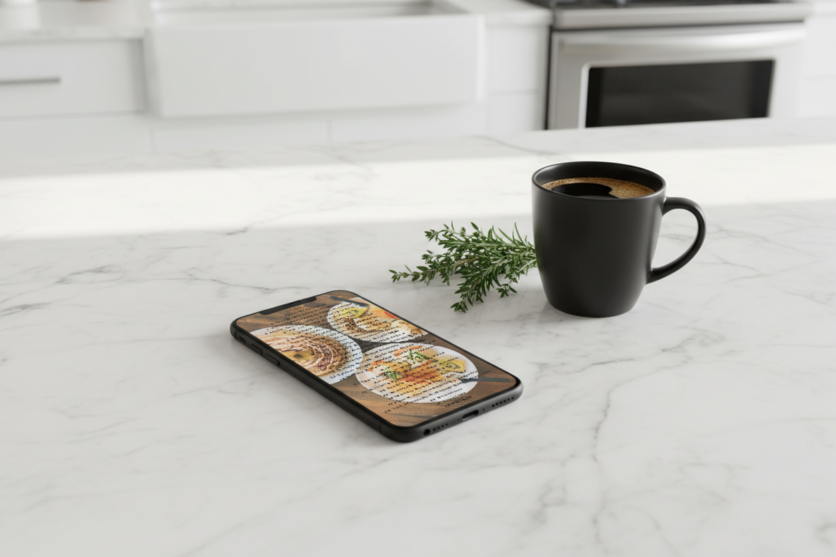 15-Minute Nutrient-Dense Brunch Guide II - Kitchen Island Phone Mockup
